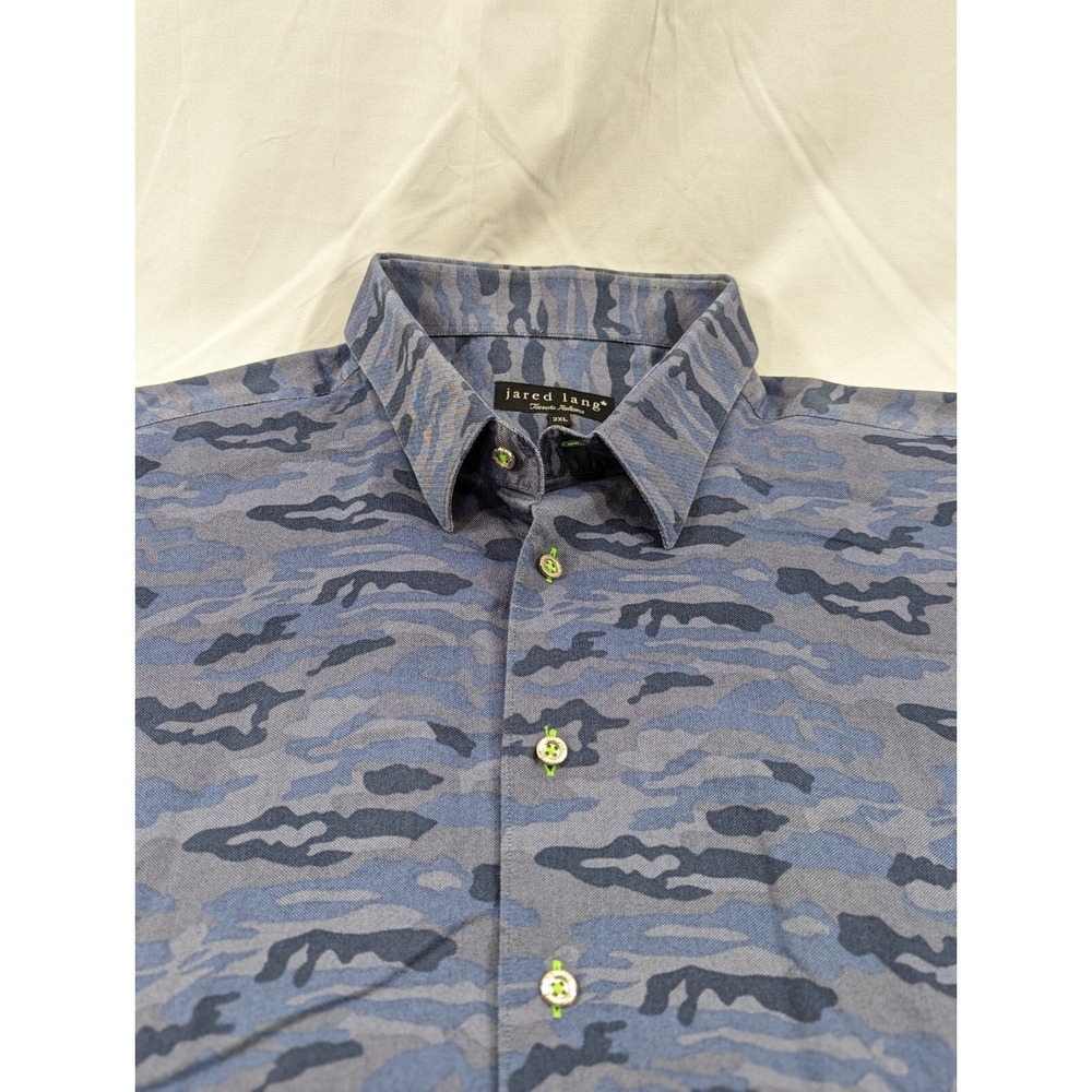 Jared Lang Long Sleeve Button Shirt 2XL Blue‎ Woodland Camo Cotton Turkey EUC